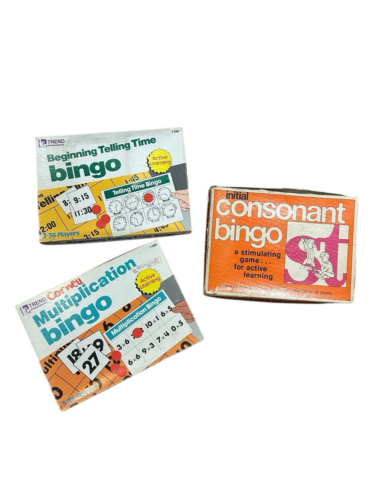 LOT Of 1980s Learning Bingo Games, Consonants, Telling Time, Multiplication