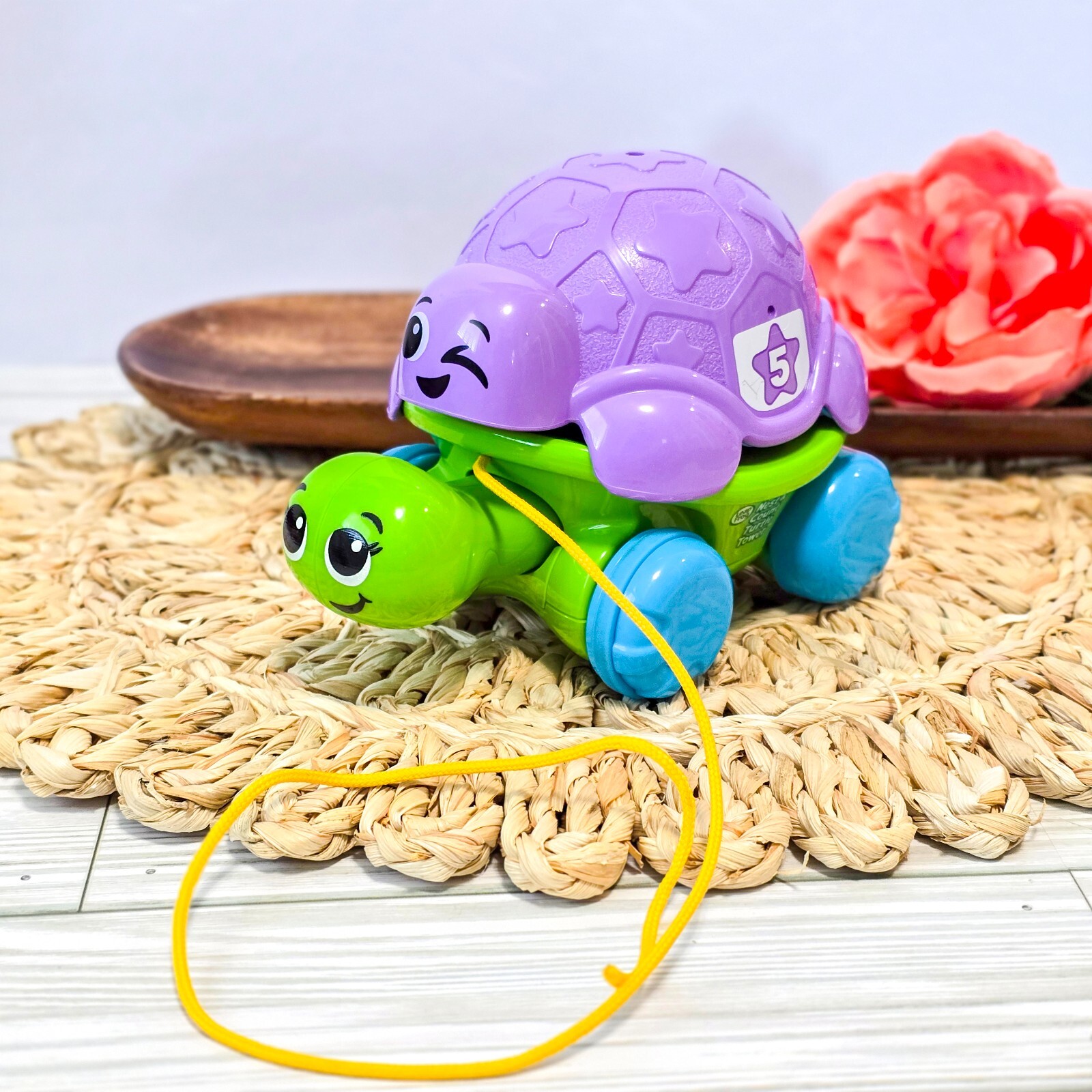 🐢 2023 Leap Frog Nest & Count Turtle Pull String Tower by VTech – Gently Used