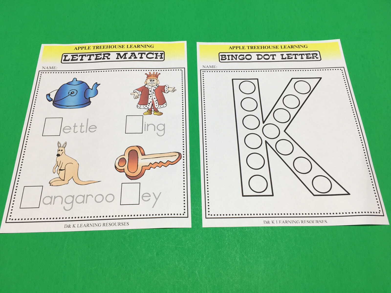 Letter Kk – Apple Treehouse Worksheets – Preschool Teaching supplies 20pgs