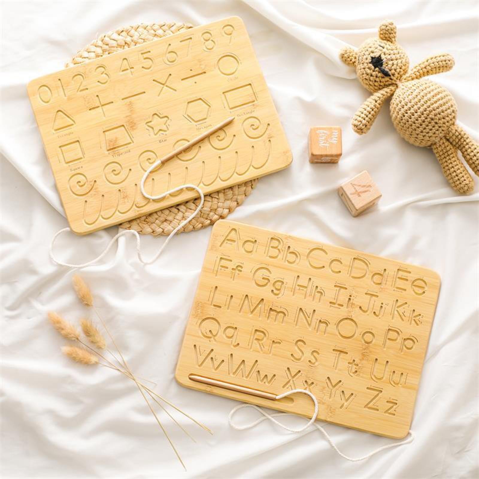 Letter Practicing Board Wooden with Pen Children Double Sided Exercise Board