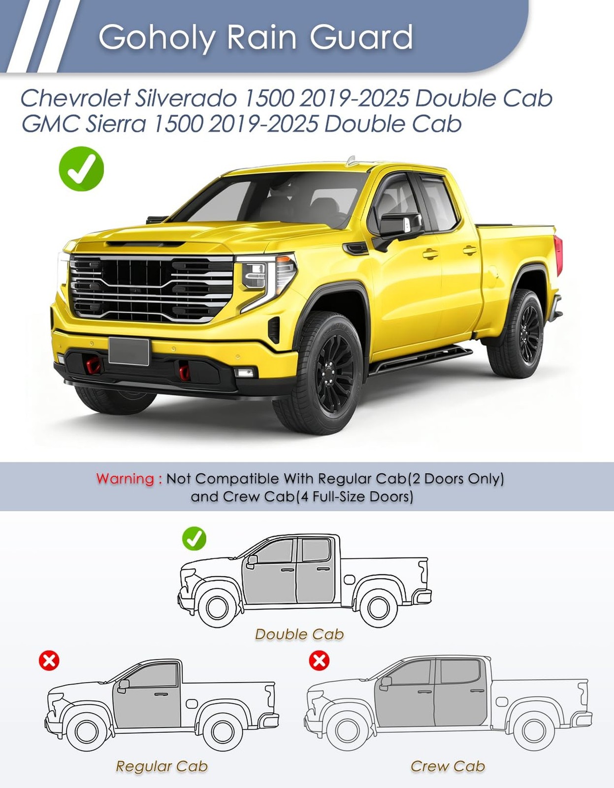 in-Channel Window Rain Guard for Chevy Silverado/GMC Sierra 1500 2019-2026 Do…