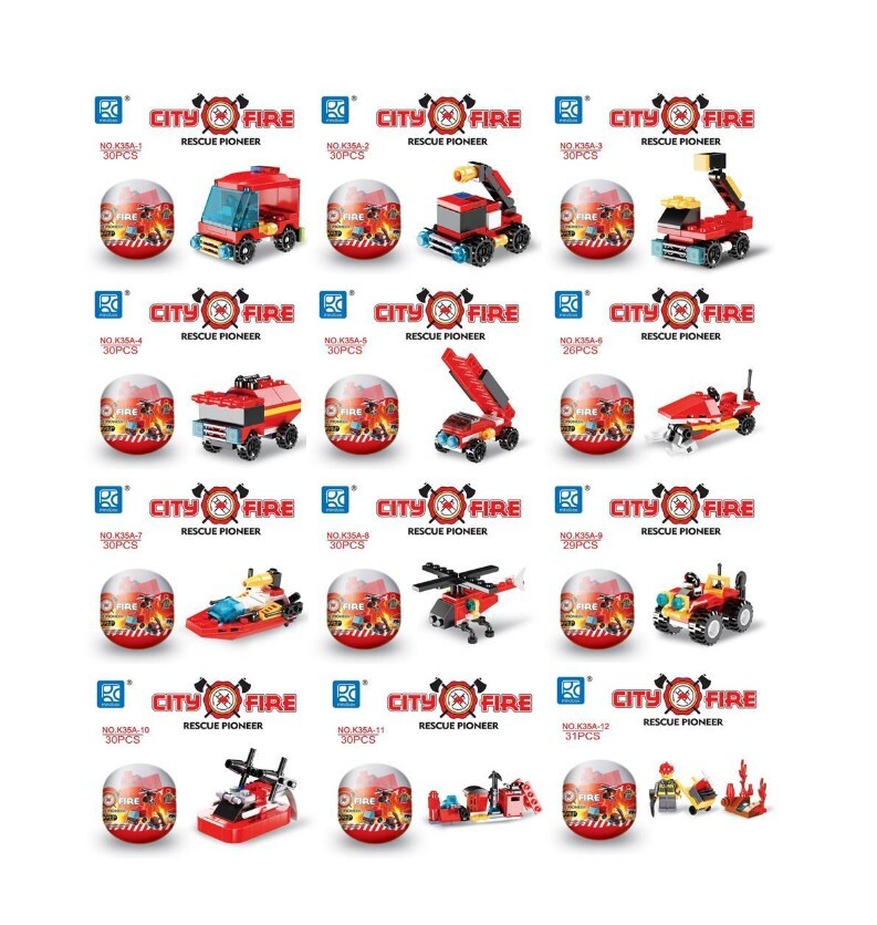 Blocks World City Fire- Rescue Pioneer Building Block 2 Sets of 12 (24 Capsules)