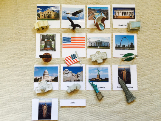 Montessori U.S. monuments 5 Parts Cards with Extra Large Replicas