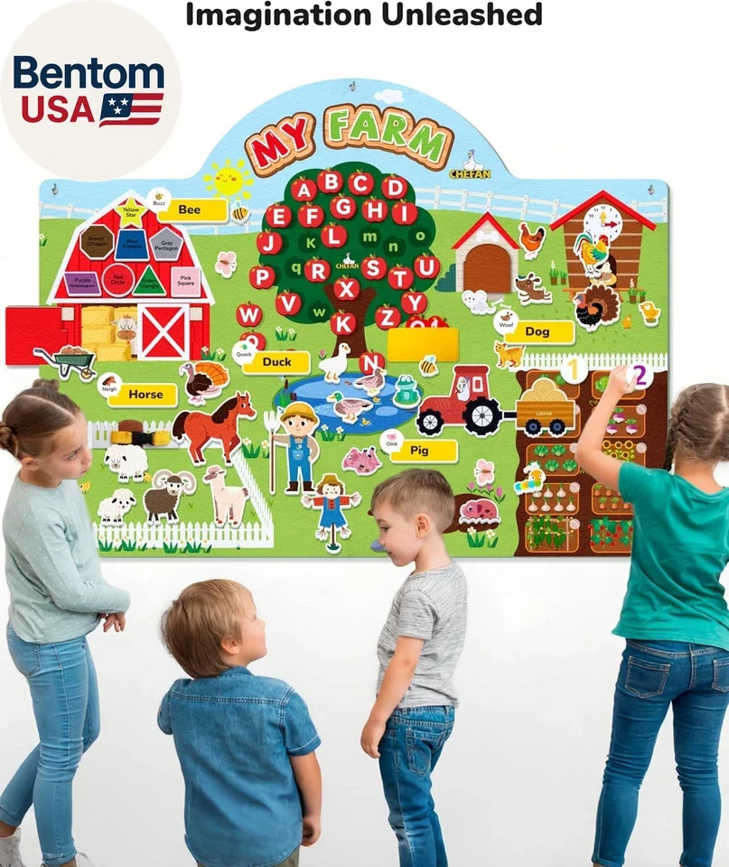99 Pcs Farm Animals Felt Story Board Set, 3.9 Ft Preschool Farmhouse Barnyard Th