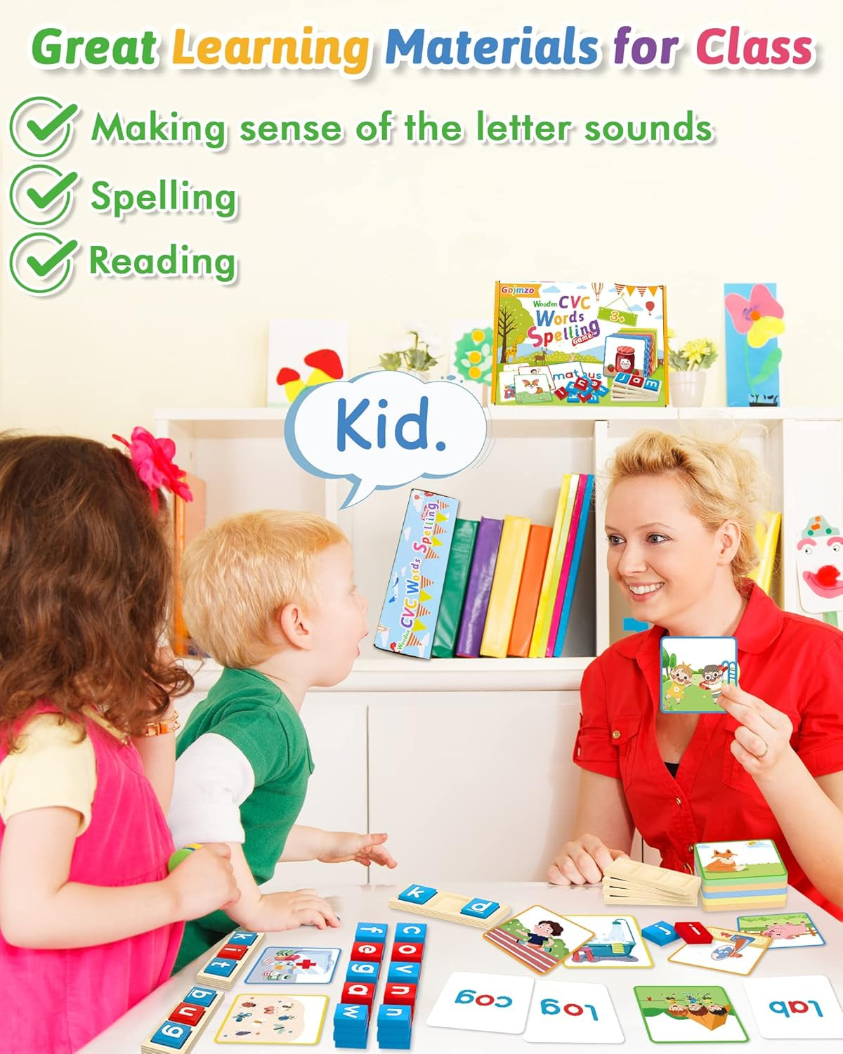 Wooden CVC Word Spelling Games, Montessori Educational Learning Toys Gifts for 3