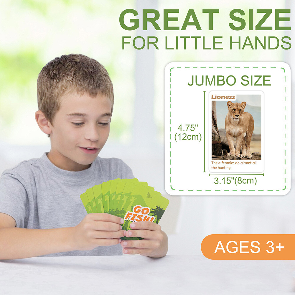 Go Fish Flash Cards Game Safari Animal Educational Card for Children Kids Adults