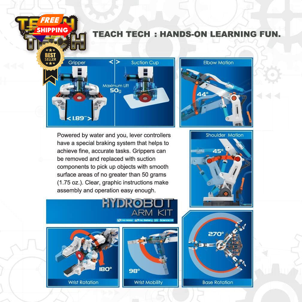 Teach Tech “Hydrobot Arm Kit”, Hydraulic Kit, STEM Pack of 1, Grey/Black