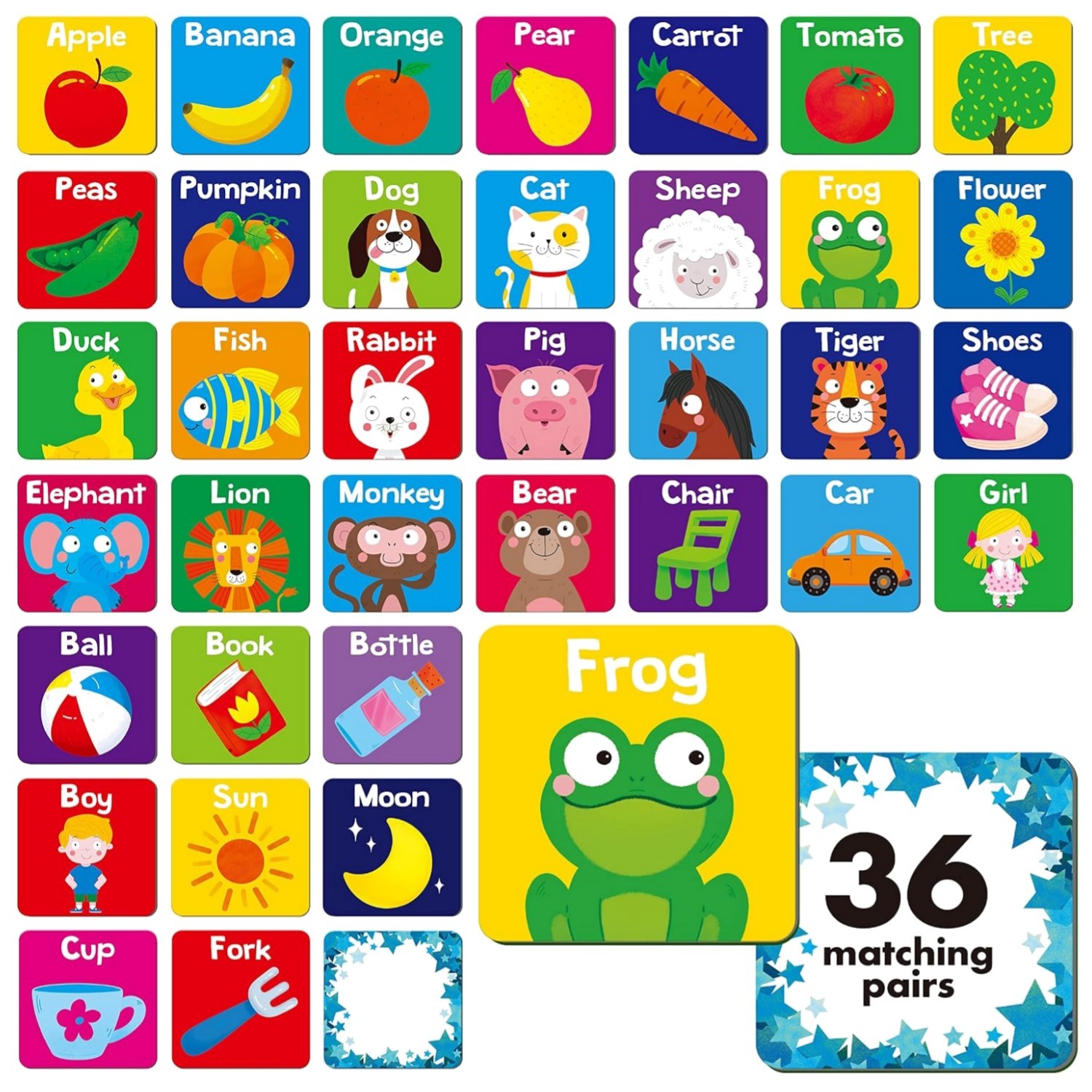 Memory Matching Game, 72 PCS First Words Matching Cards for Toddlers 36 Pairs…