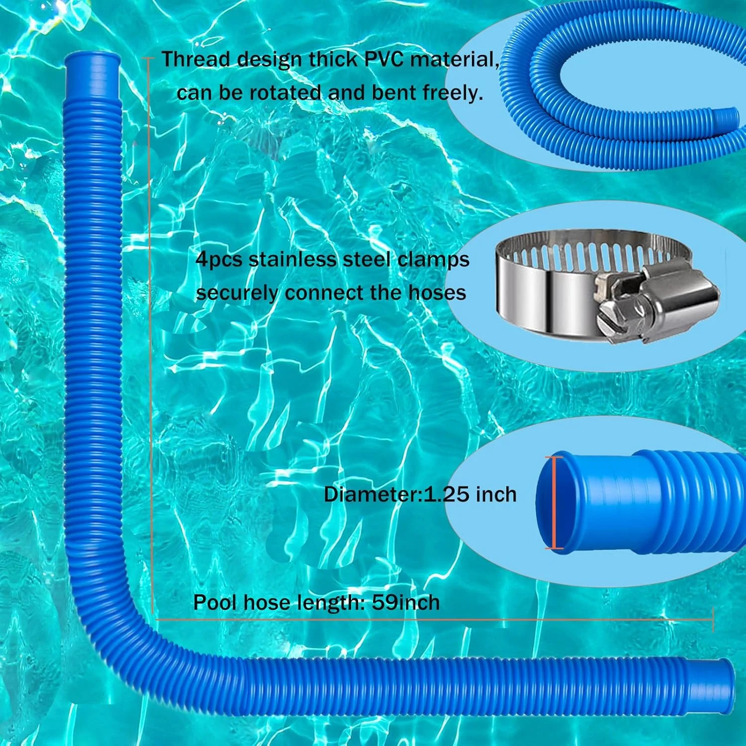 Pool Hoses Pool Pump Replacement Hose, 1.25 x 59 inch Above Ground Pool Hoses Tu