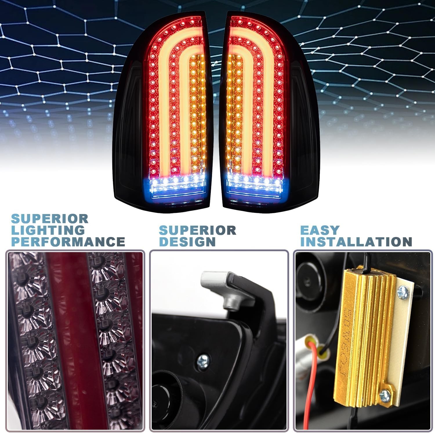 LED Tail Light Compatible with 2005-2015 Toyota Tacoma Taillight Assembly Lamp R