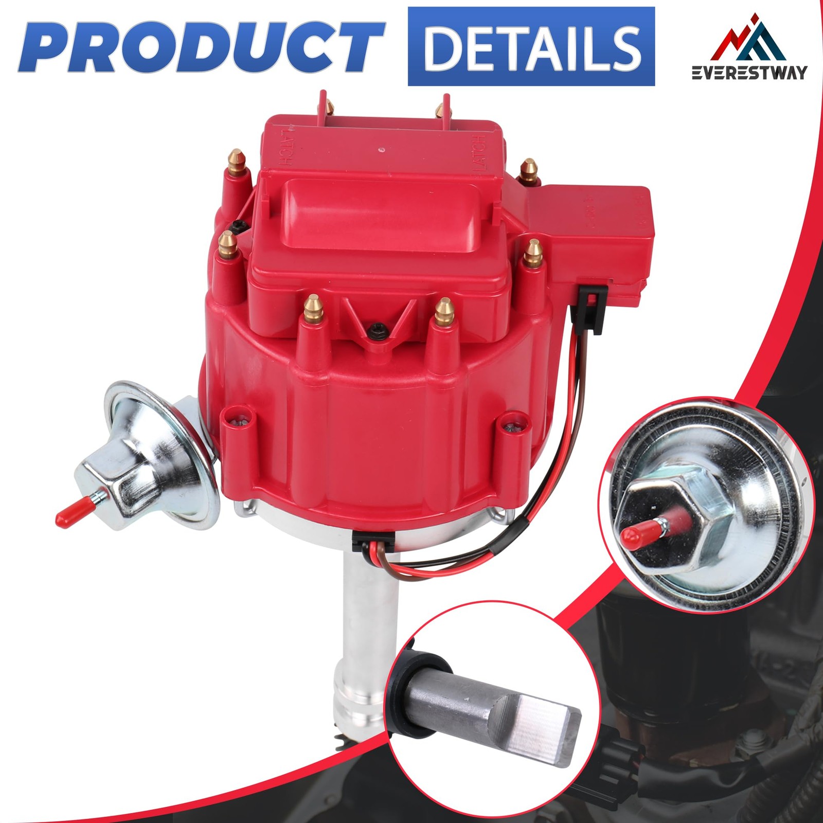 HEI Distributor w/ Plug Wires for Jeep AMC 232 242 258 I6 65K Coil Red Cap