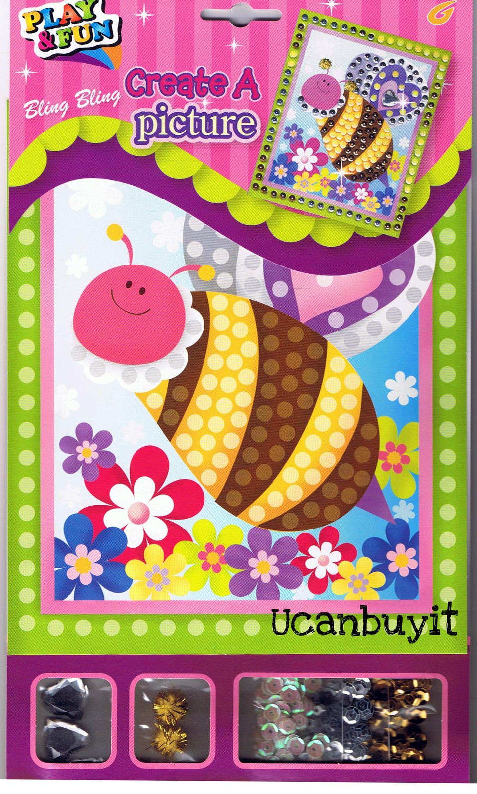 Bling Bling Picture HAPPY BUMBLEBEE Sequins Craft Kit ~ NO Glue Required Ages 5+