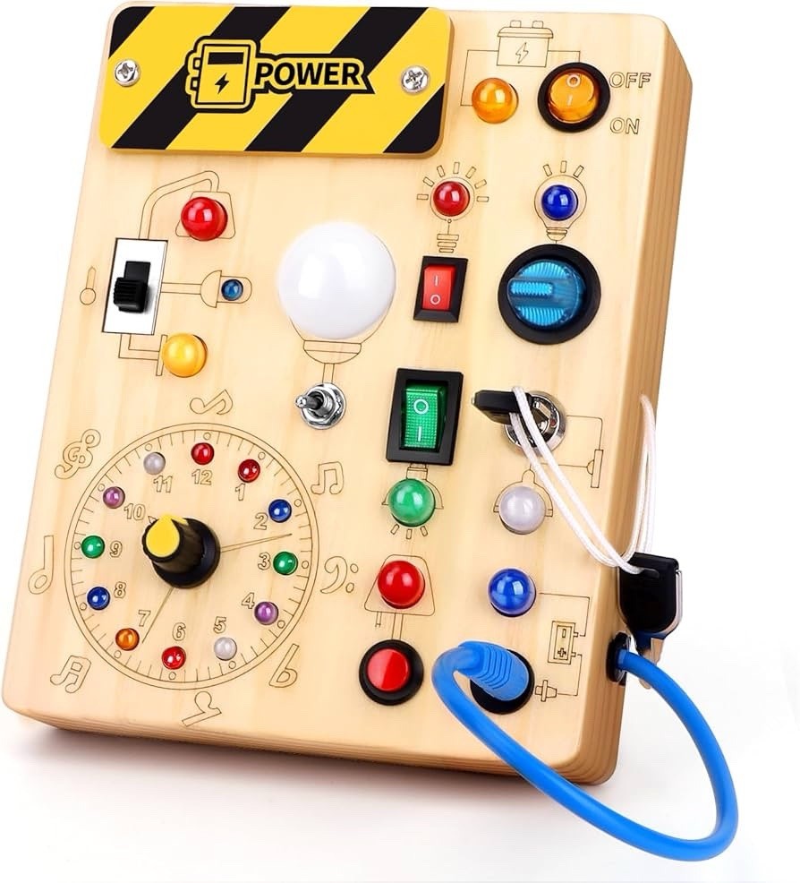 Play & Learn Busy Board LED Lights Switch Control Sensory Travel Gift Montessori