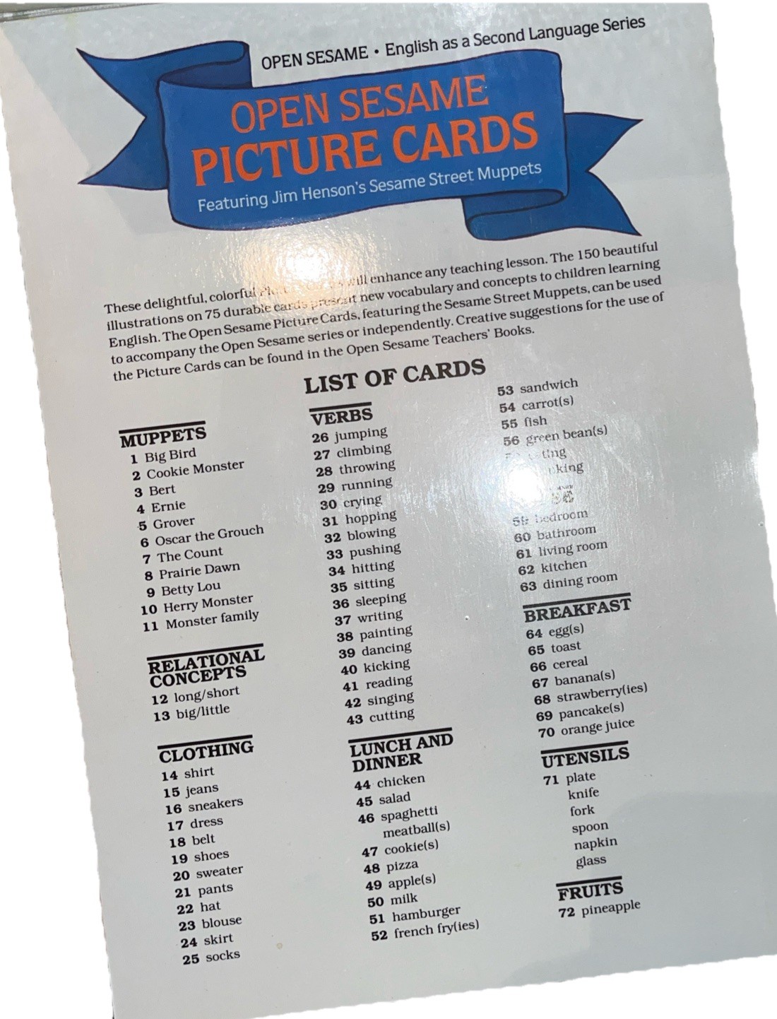 Open Sesame Large Picture Cards English As Second Language 75 Double Sided A5