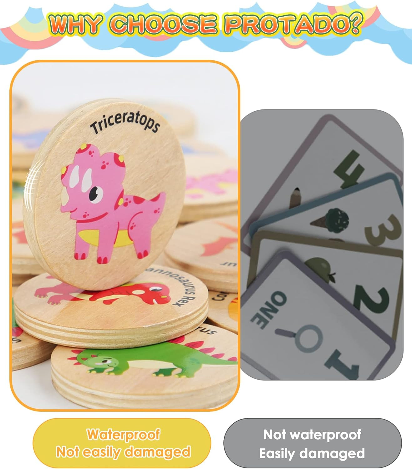 Wooden Match Memory Game for Kids, 24Pc Memory Matching Cards, Educational Memor