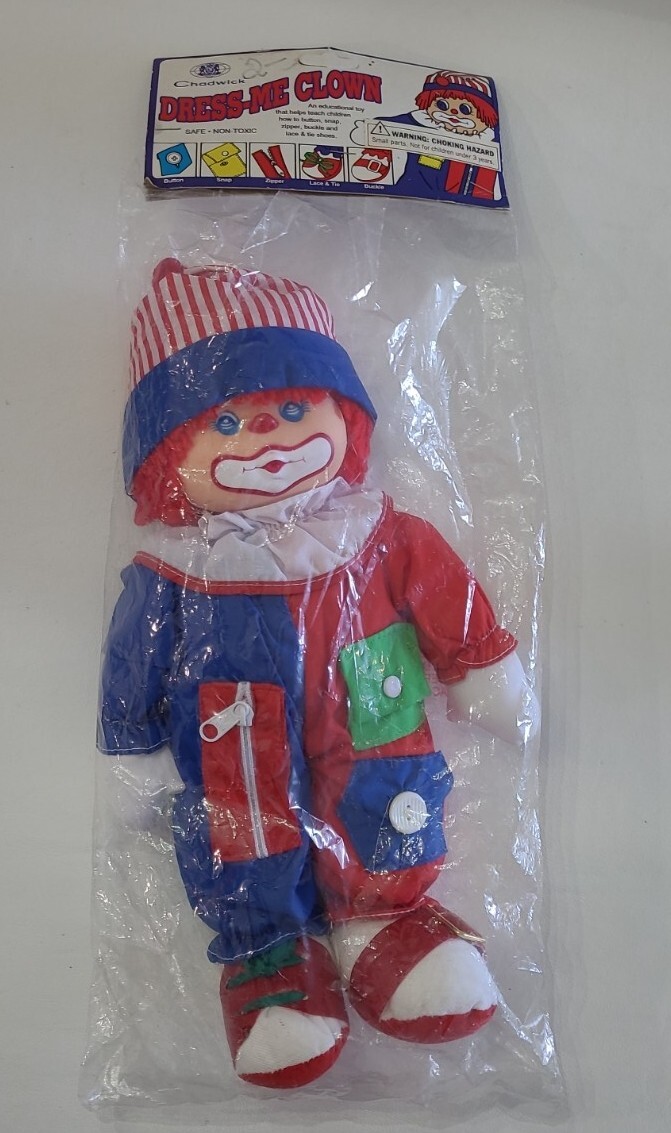 Chadwick Dress- Me Clown Doll Plush 14″ Educational Toy New Vintage 1992 Read ⬇️
