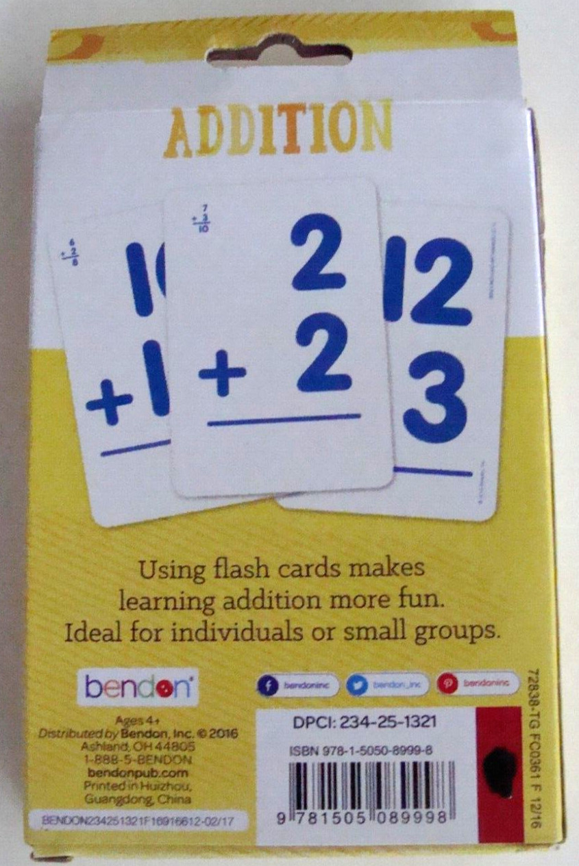 NEW 2016 Bendon Educational Homeschool Flash Cards Ages 4-6 Addition 36 Cards