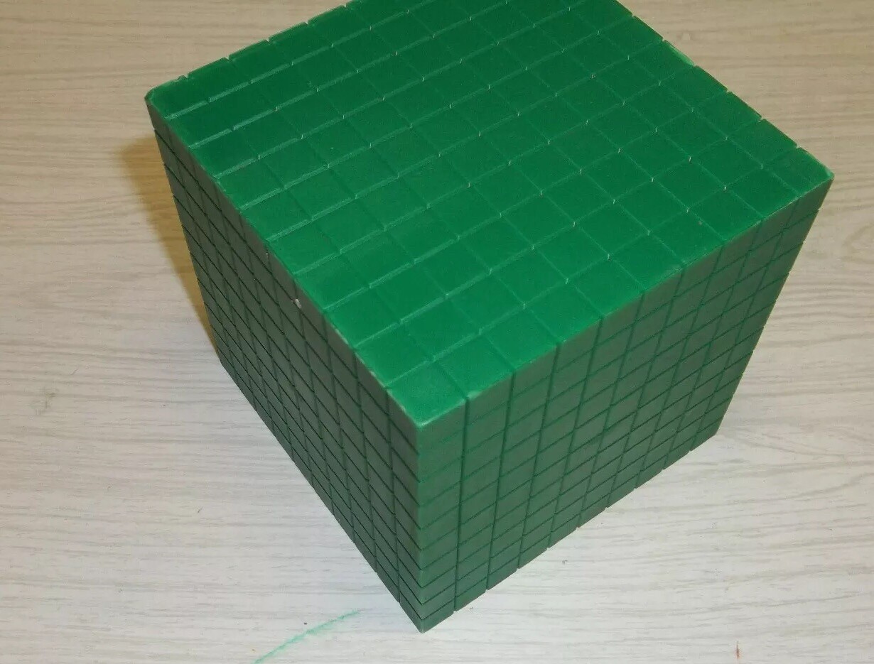 Math Manipulative : Base Ten Blocks 1000 Cube Green Plastic