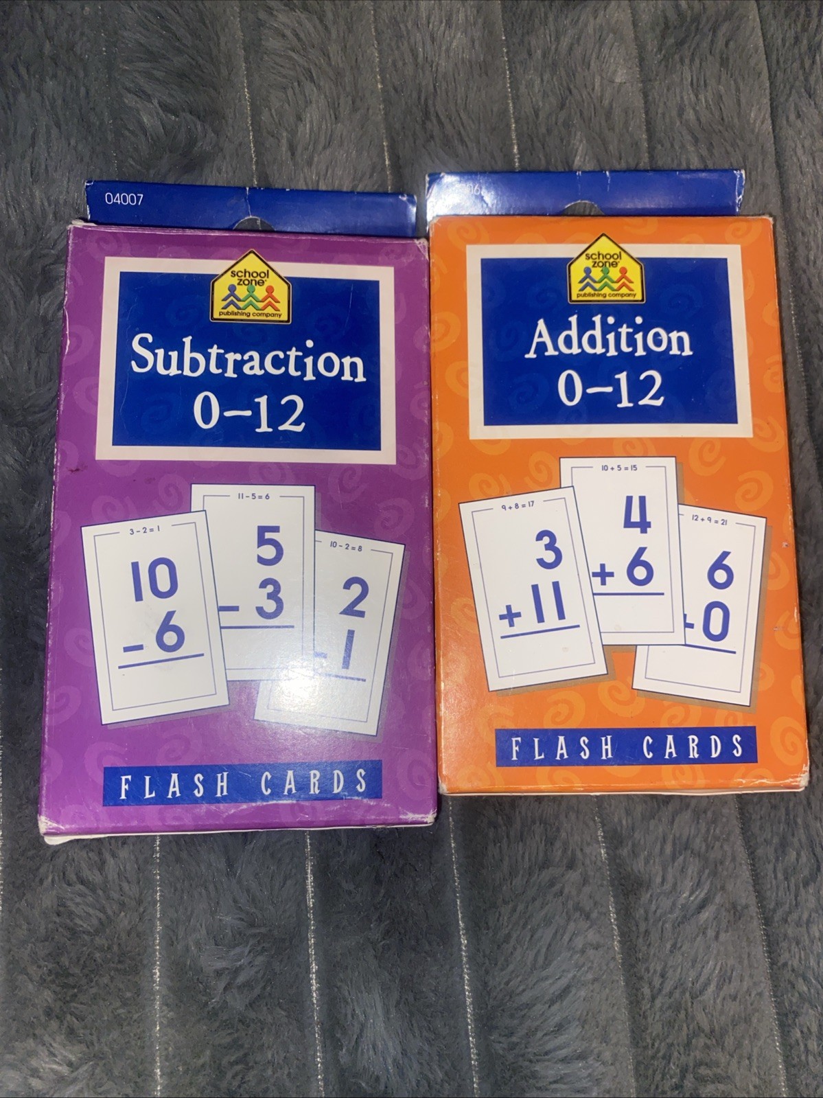 Lot of 2 Educational 0-12 Flash Cards Addition & Subtraction School Zone