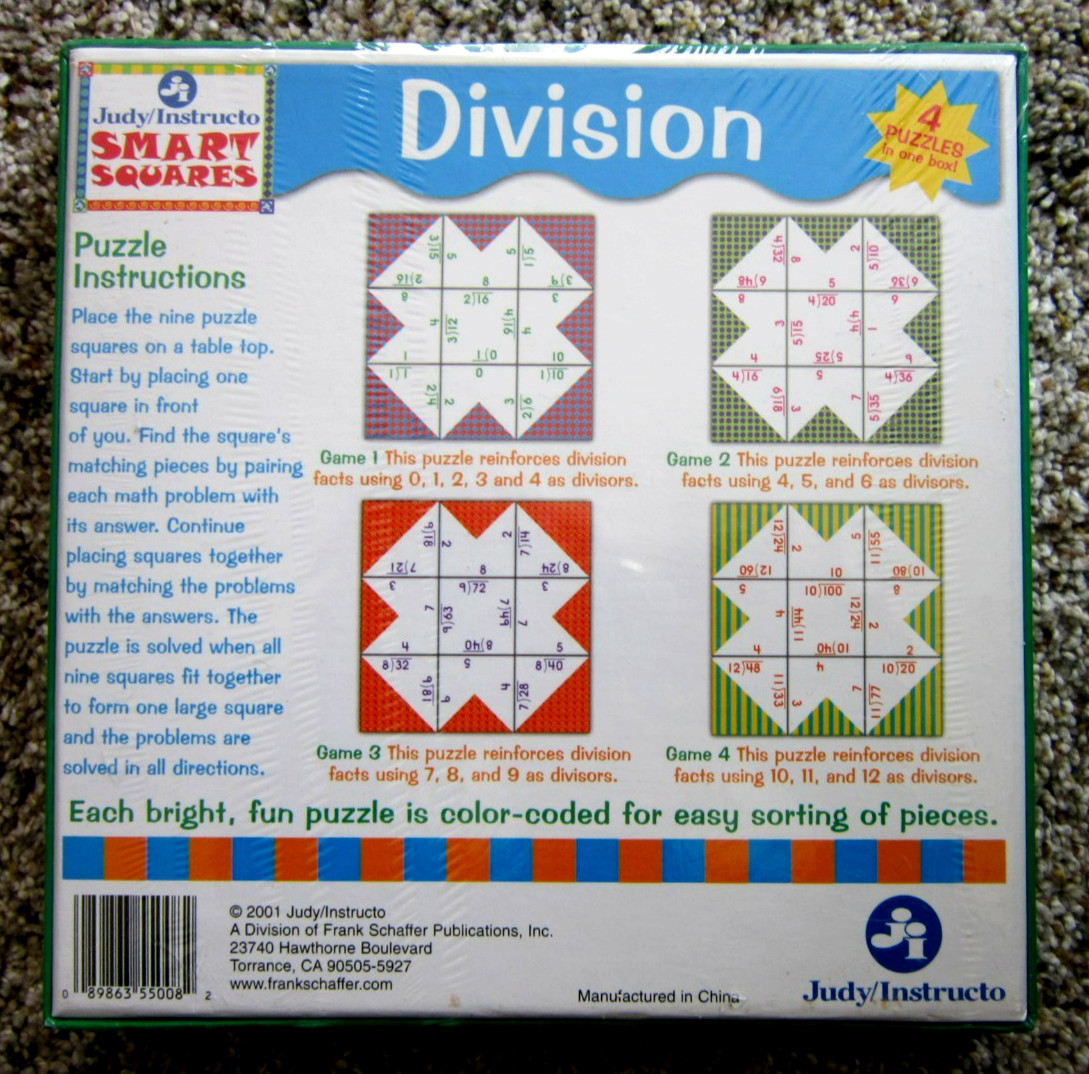 Judy Instructo DIVISION Smart Squares Matching Puzzle Learning Ages 8+ NEW