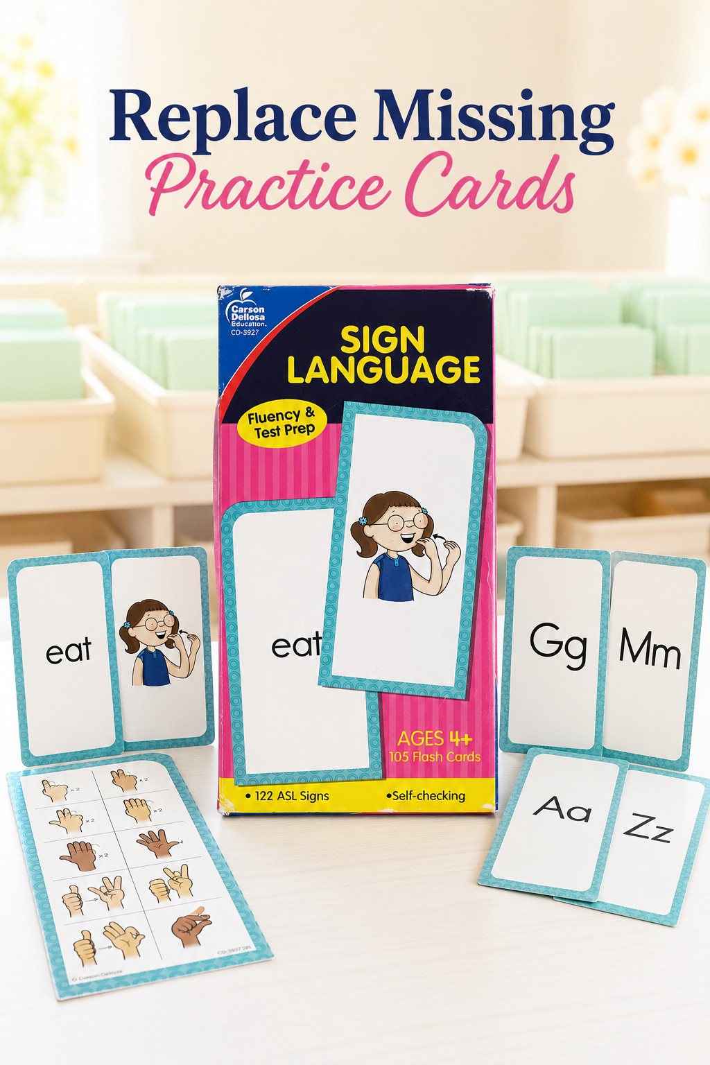 Carson Dellosa ASL Sign Language Flash Cards Ages 4+ Partial Set 77 Cards