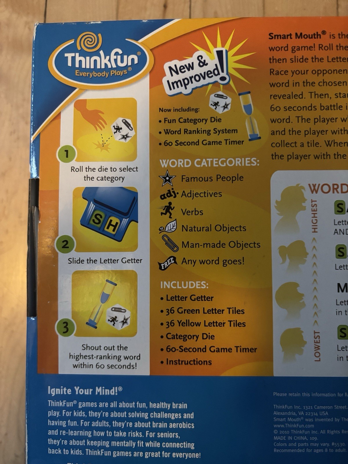 ThinkFun Smart Mouth Word Game New Educational Learning Letter Tile Mensa Winner