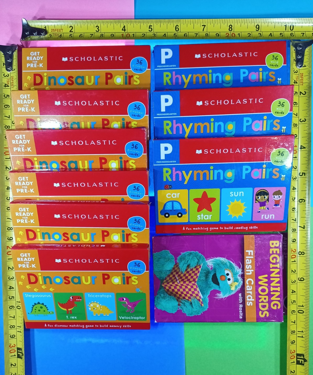 Scholastic Sesame Street Dinosaur Rhyming Words Flash Cards Matching Lot of 10