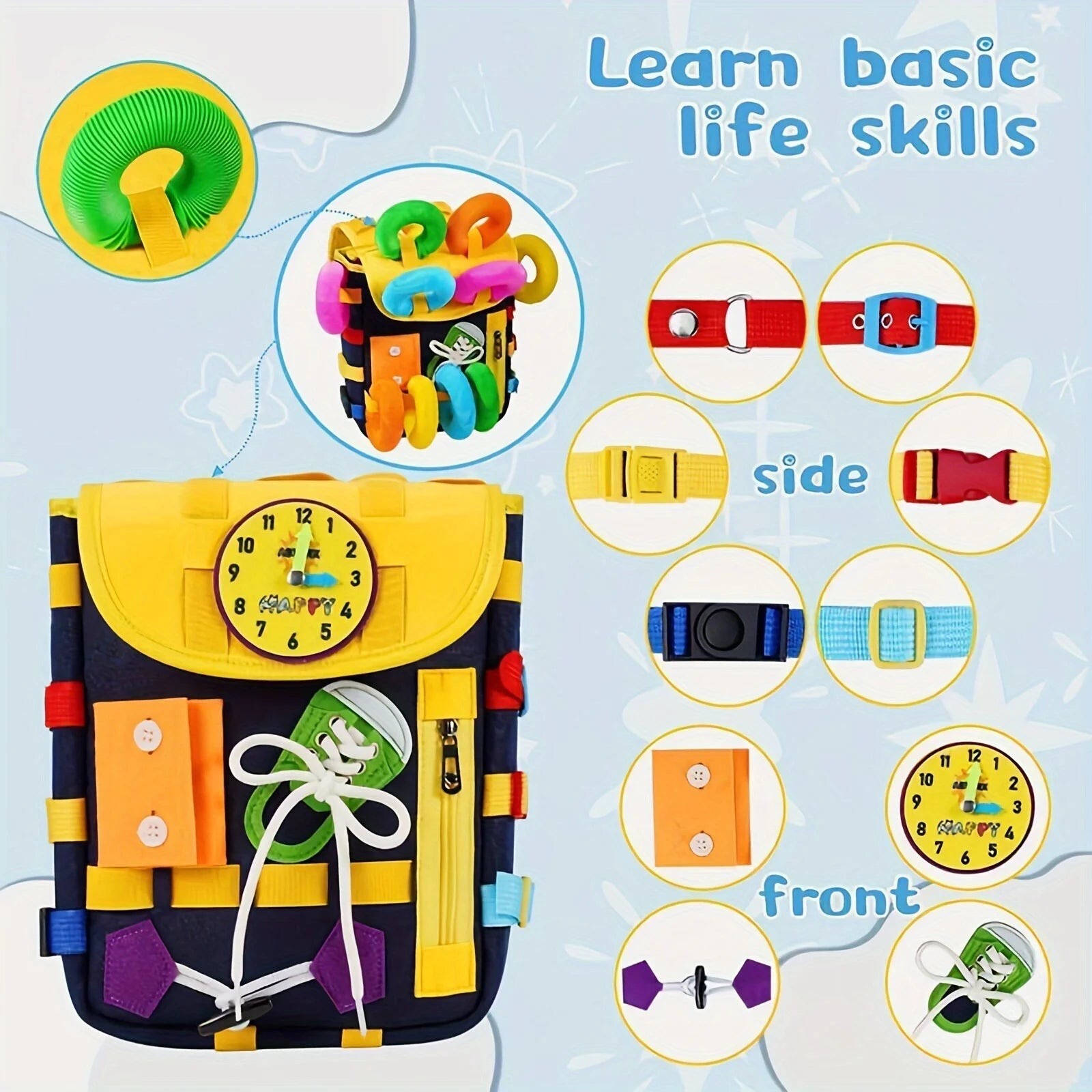 Montessori Busy Board Toddler Backpack: Sensory Toys for Motor Skills