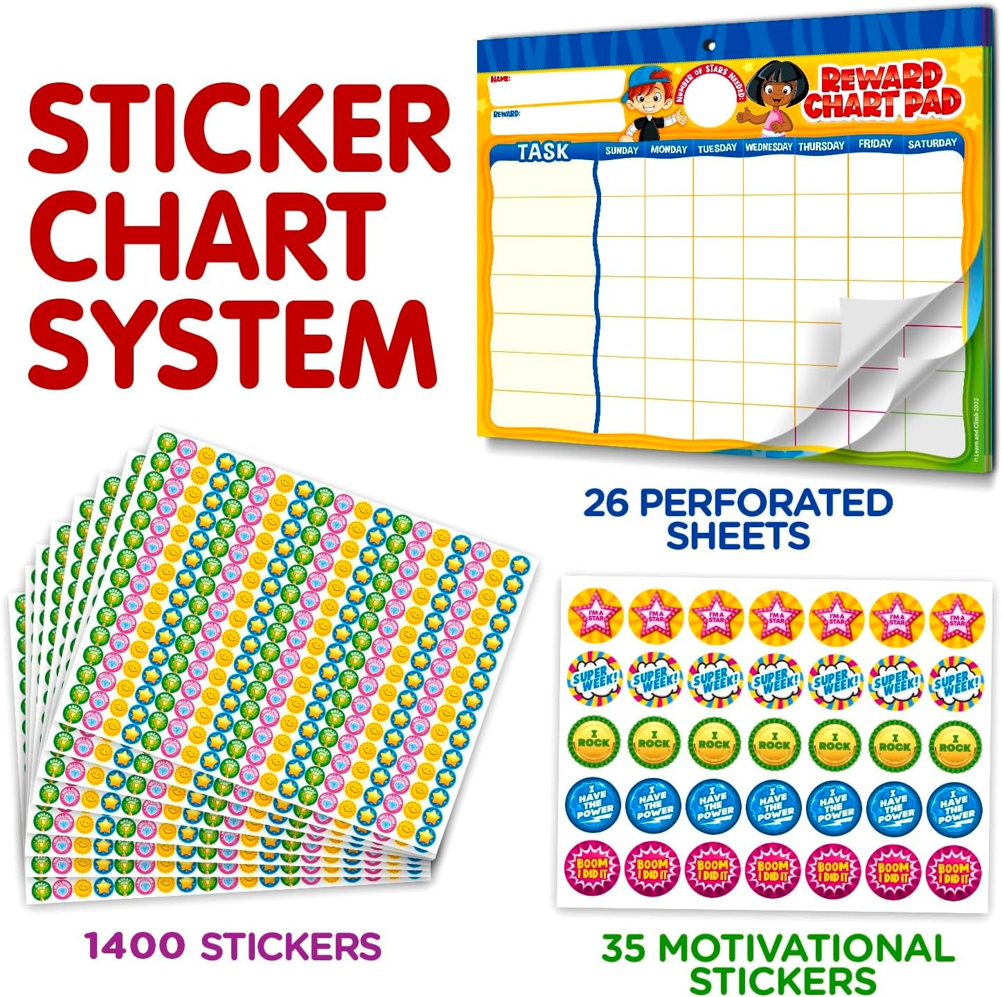 Behavior Reward Chart Pad with 26 Chore Charts and 2800 Stickers for Kids