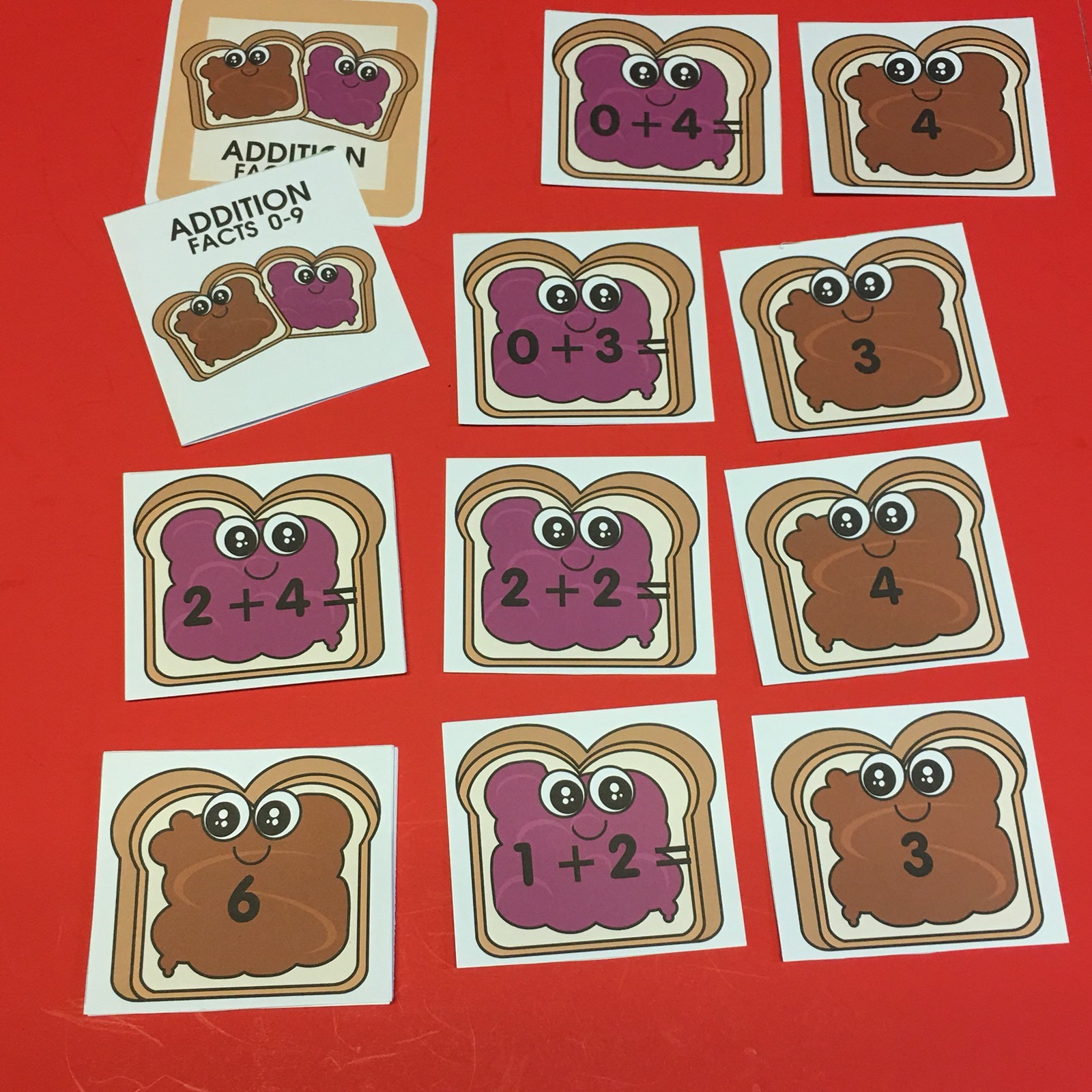 PEANUT BUTTER JELLY – Addition Facts 0-9 Matching Game 48 Cards