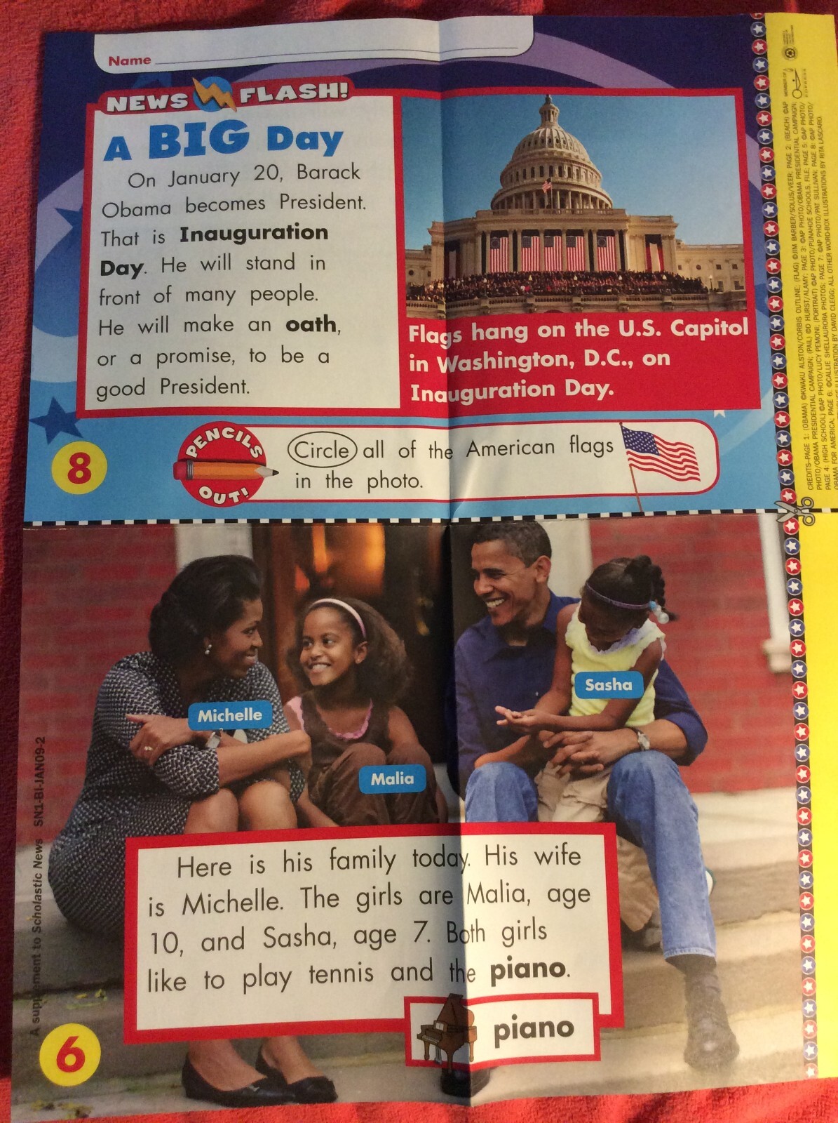 SCHOLASTIC NEWS POSTER BIG ISSUE JANUARY 2009 K-1 MINI BOOK 4 PAGES