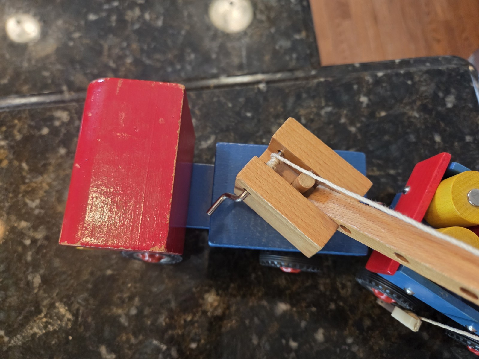 1970s HEROS Wooden Toy Crane Truck with Magnetic Blocks Made In West Germany