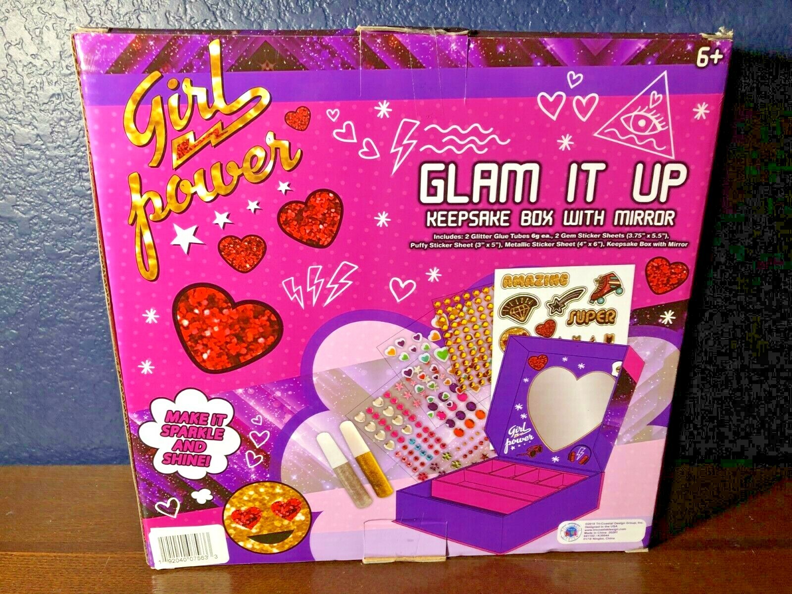 Arts & Crafts KEEPSAKE BOX Decorate! Jewels, Glitter, Stickers! Girl Power Glam!
