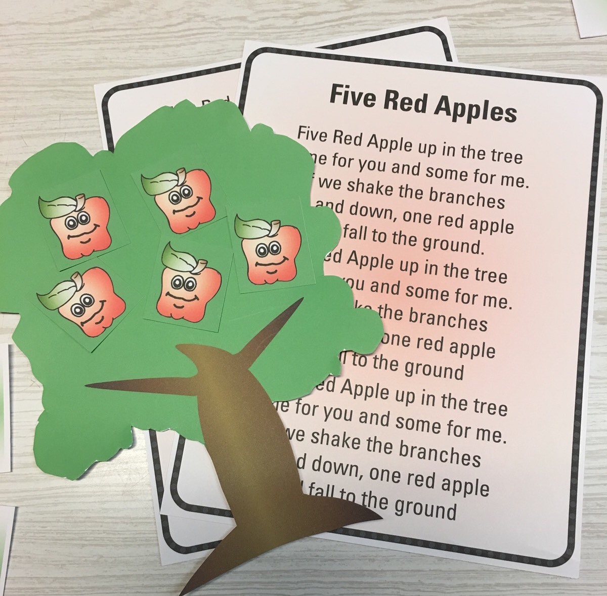 Five Red Apples – FLANNEL /FELT BOARD STORY Pieces and song sheet – Apples