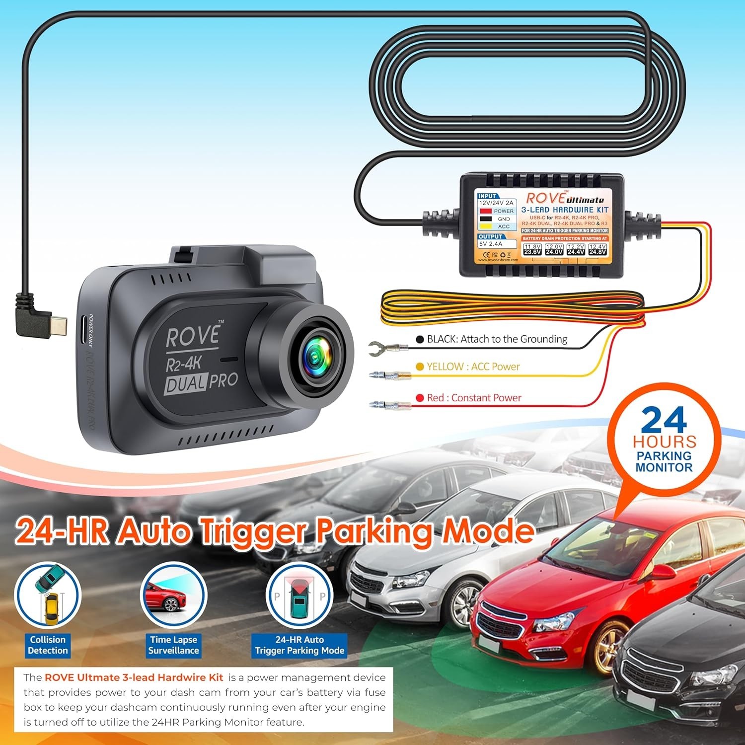ROVE Ultimate Dash Cam Hardwire Kit with USB-C Port for R2-4K, R2-4K PRO, R2-