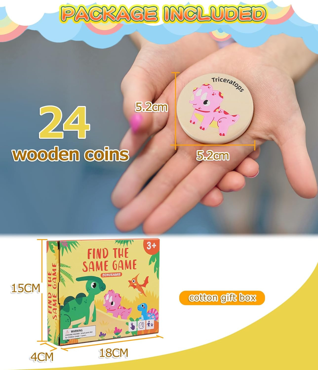 Wooden Match Memory Game for Kids, 24Pc Memory Matching Cards, Educational Memor
