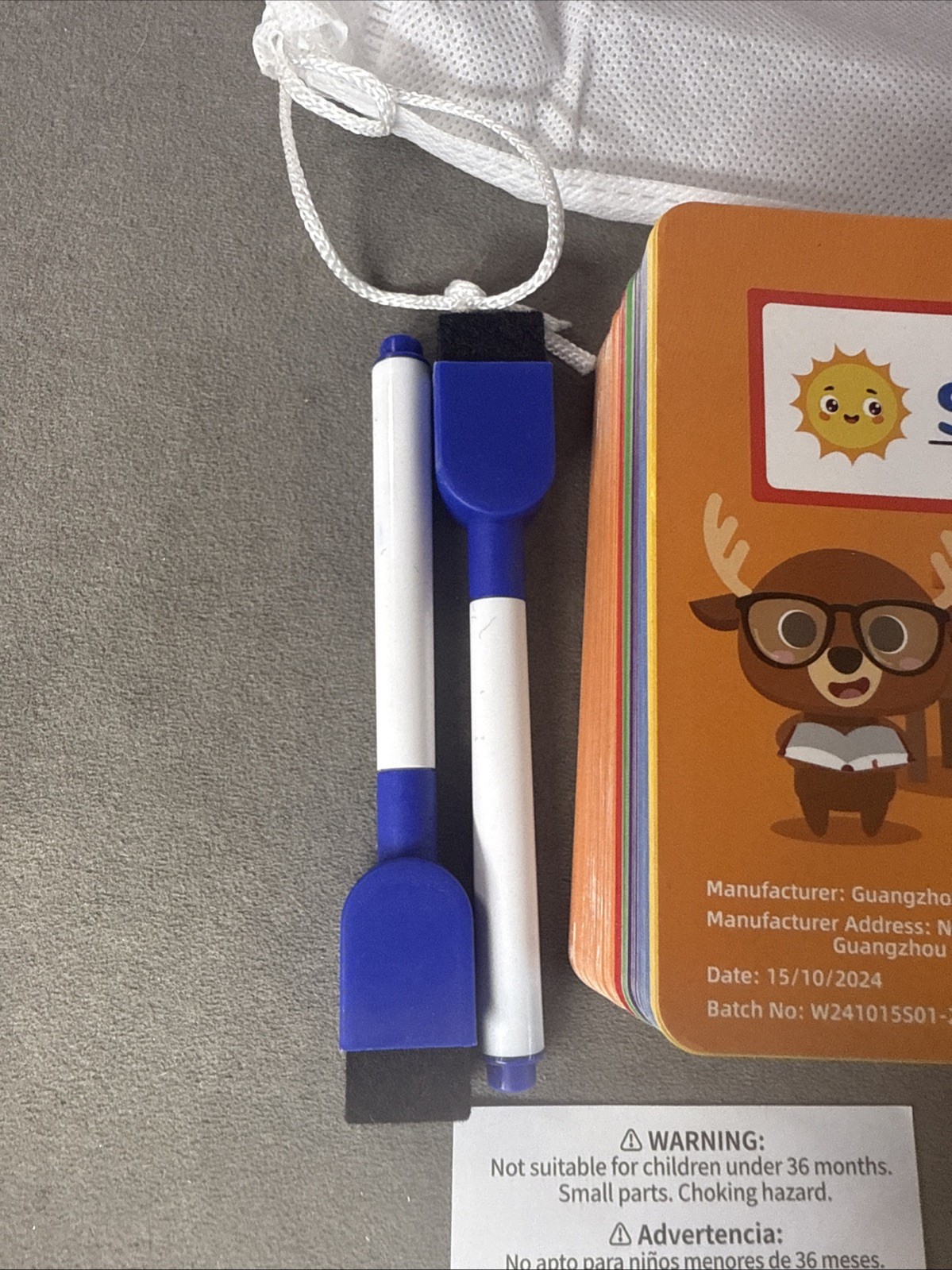 Educational Children Basic English 100 Flash Cards Set W/ Markers And Hangers