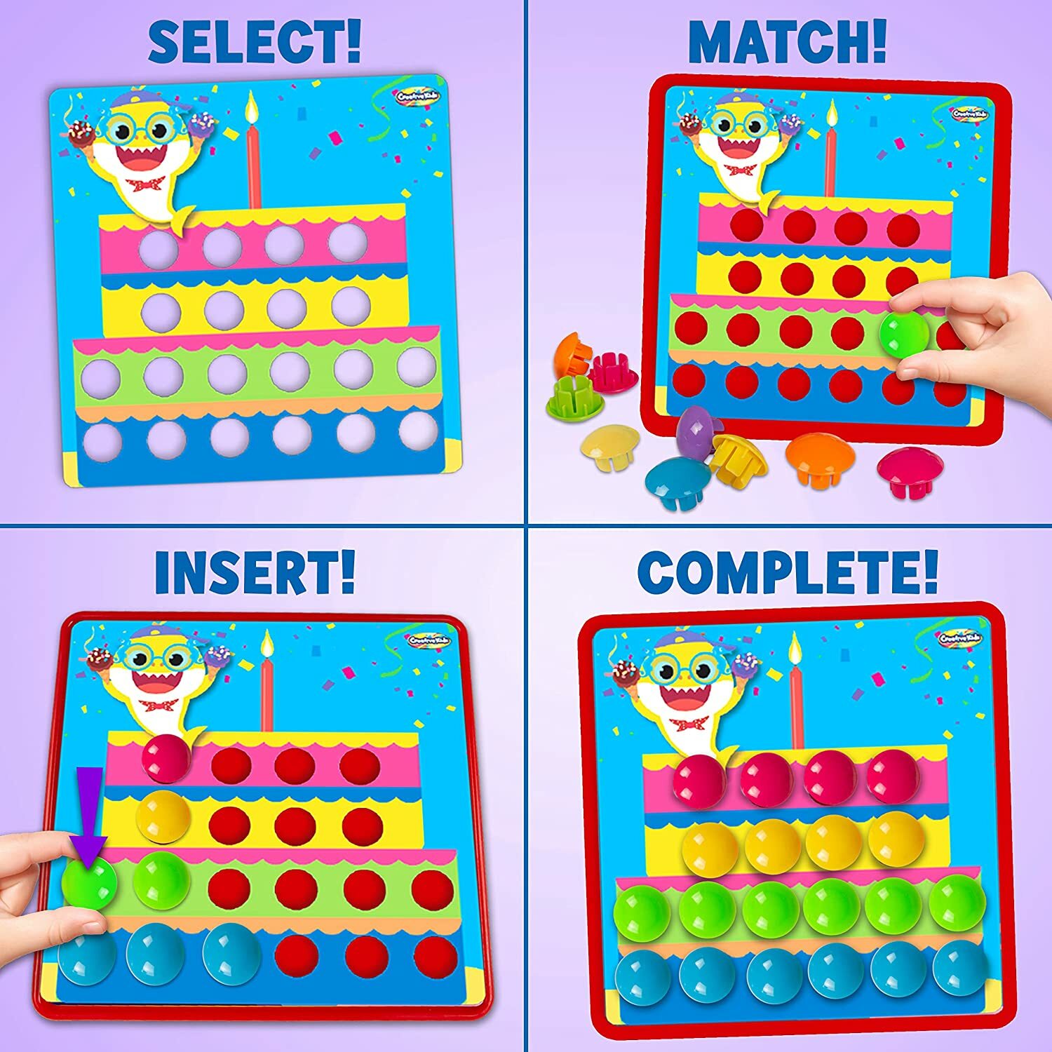 Baby Shark Button Art Color Match Pegboard Kids 46 Chunky 9 Designs Pinkfong Ni
