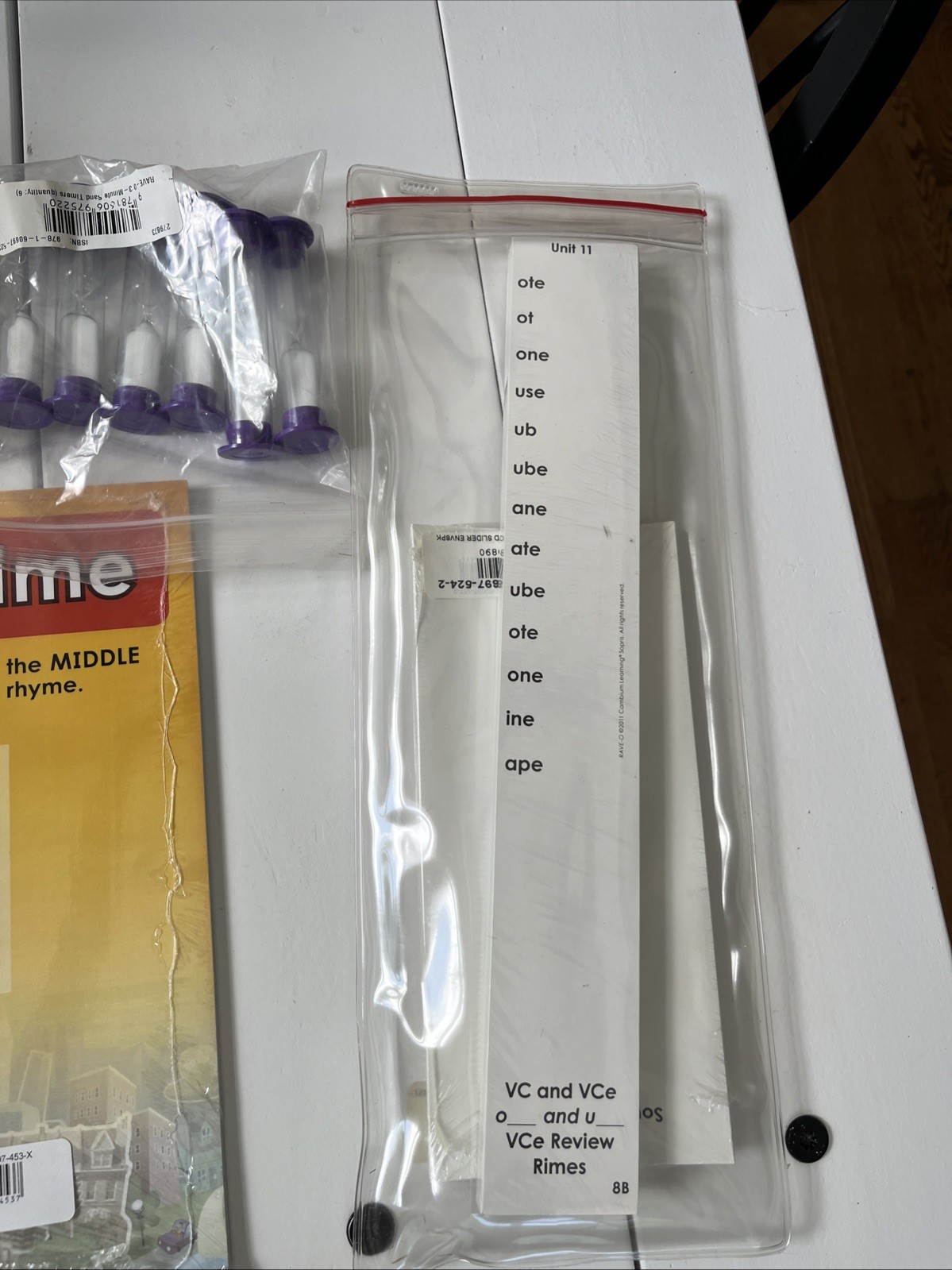 Rave-O Home School Learning Aid Lot Rhymes Dice Cards Magnifying Glass, Time