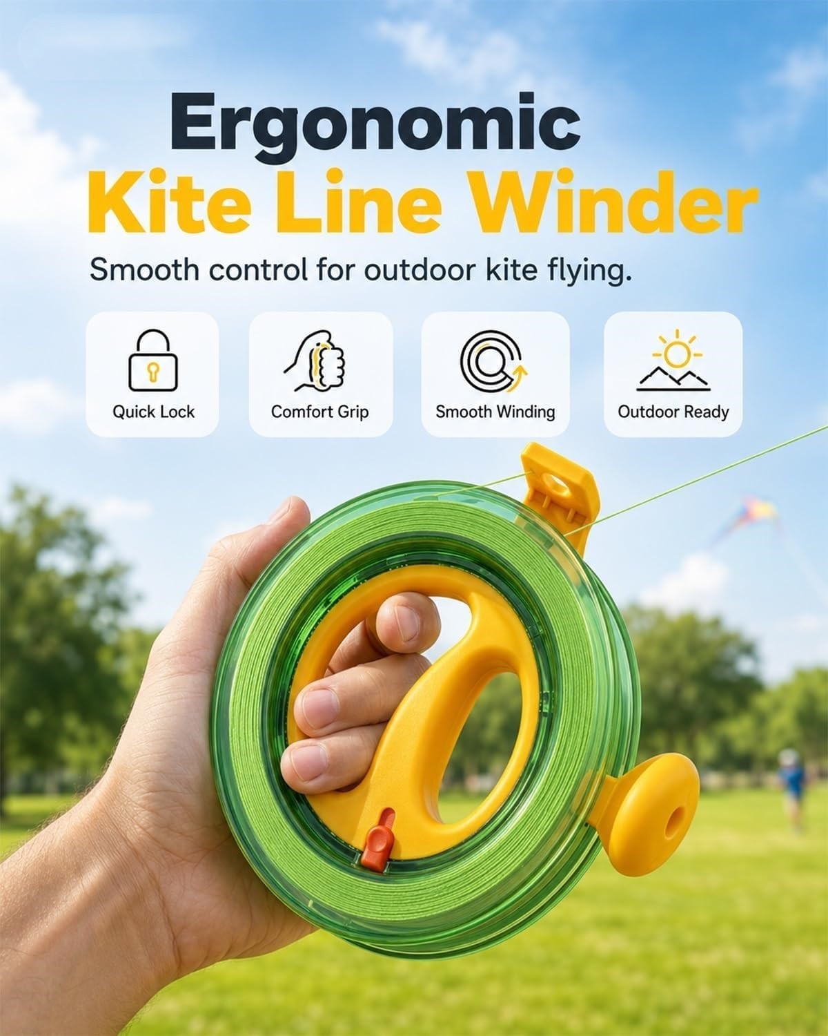 Ergonomic Kite Line Winder with Lock Reel Grips String Winding Tool