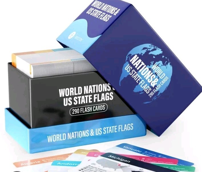 Flash Cards World Nations & US State Flags – 290 Geography Flashcards Kids Teens