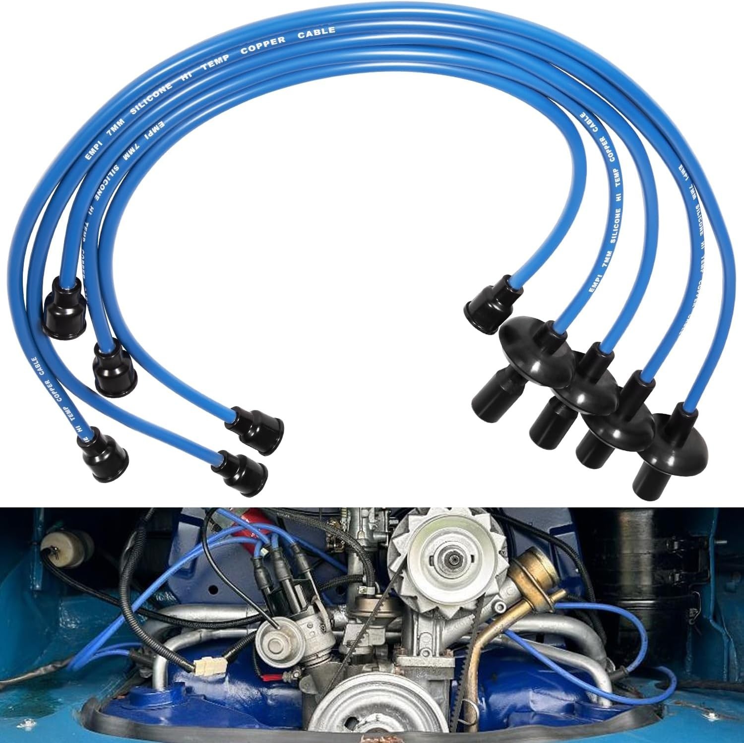 7mm Blue Silicone Ignition Plug Wires Set, 00-9407-0 Spark Plug Wire Set for VW