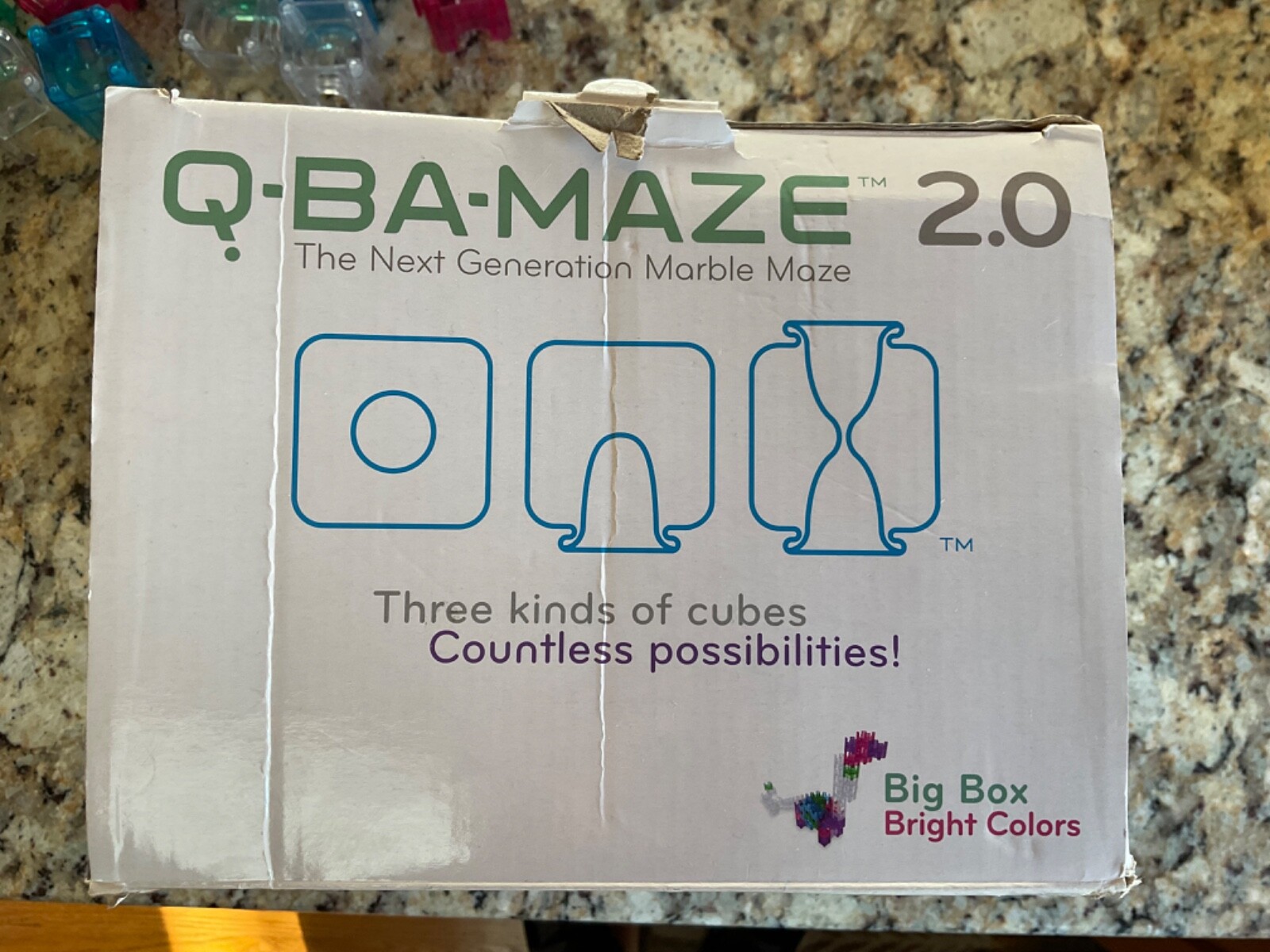 MINDWARE Q-BA-MAZE 2.0 MARBLE MAZE BIG BOX BRIGHT COLORS 69 CUBES 20 MARBLES