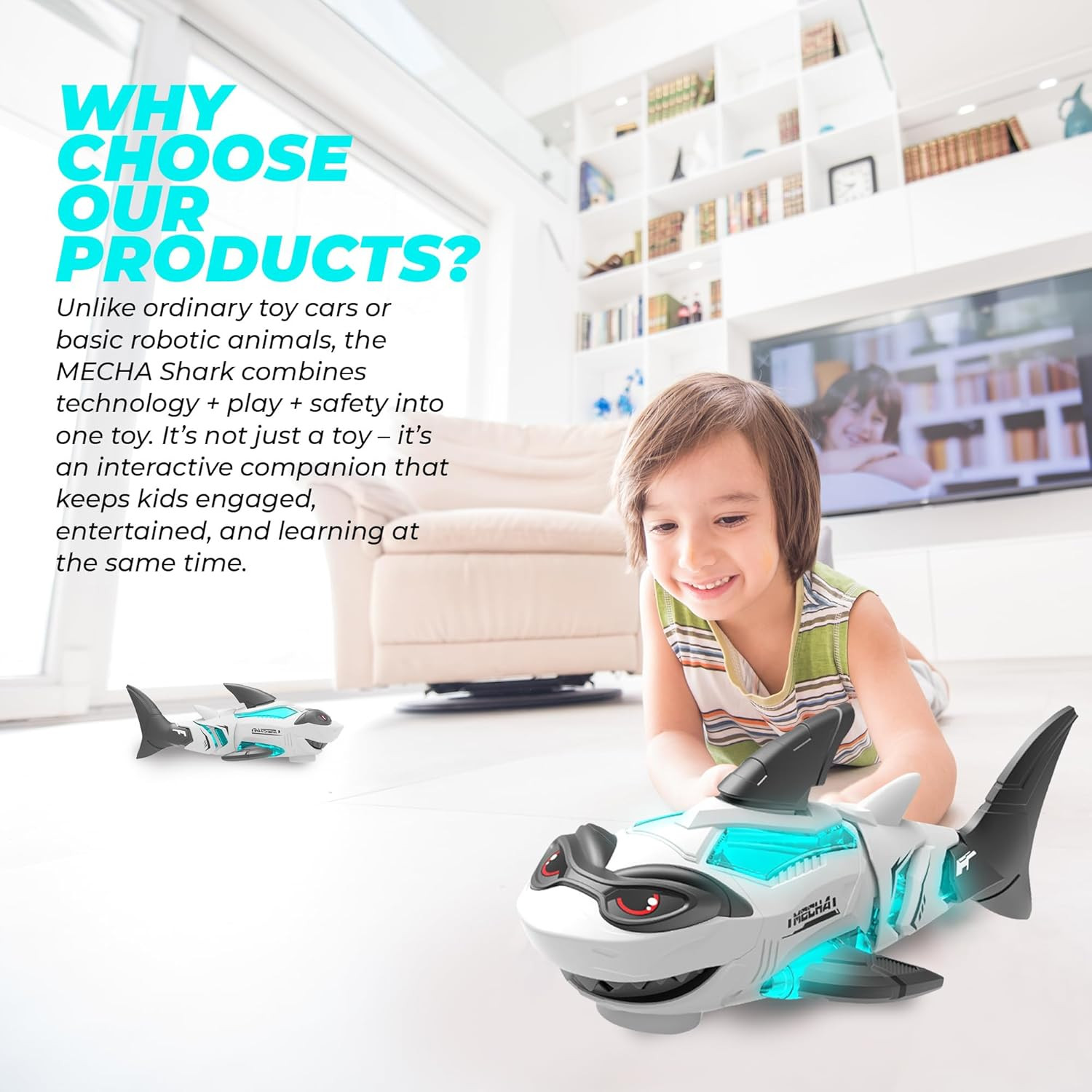 Interactive Crawling Shark Toy with Music and Lights for Infants and Toddlers