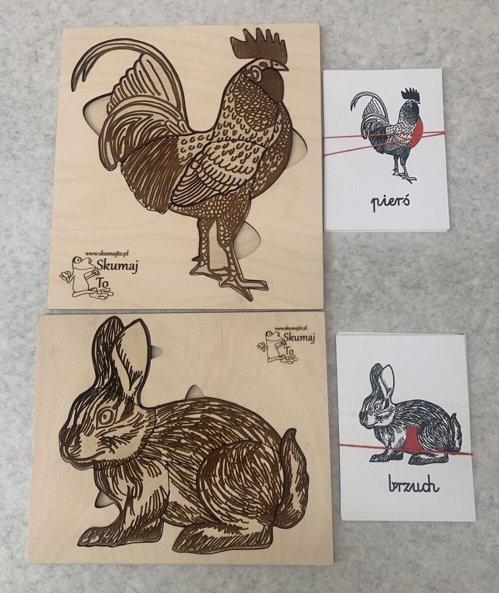 Lot of 2 Skumaj To Polish Animal Anatomy Educational Puzzles: Chicken & Rabbit