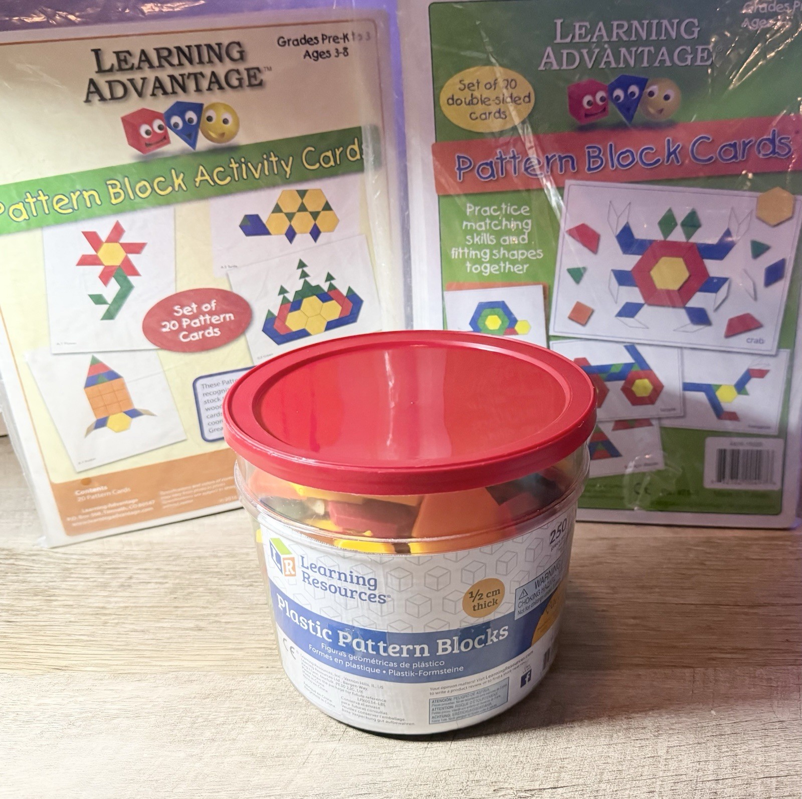 Learning Pattern Blocks, Learning Resources, 250ct, w/2 Sets Pattern Block Cards