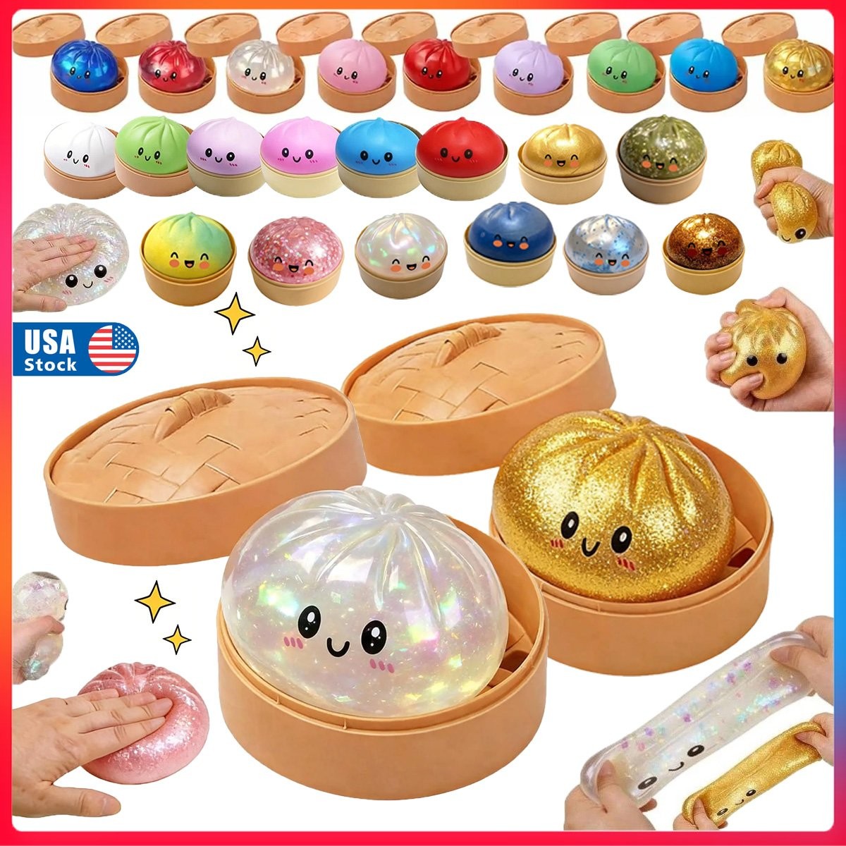 New Five Below Surprise Squishy Dumpling Bun Glitter Rare Toy Collectible TL