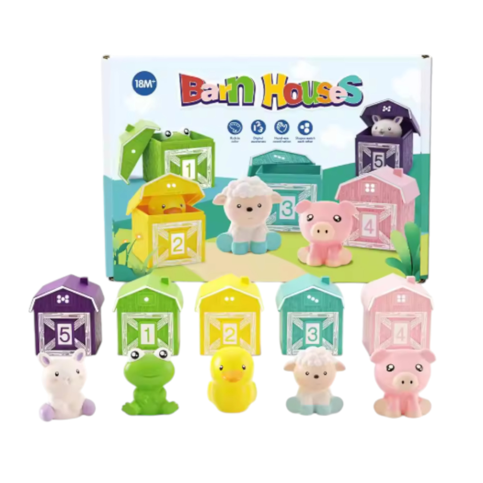 Toddler Farm Animal Learning Toy Counting Color Sorting Finger Puppets 5pcs