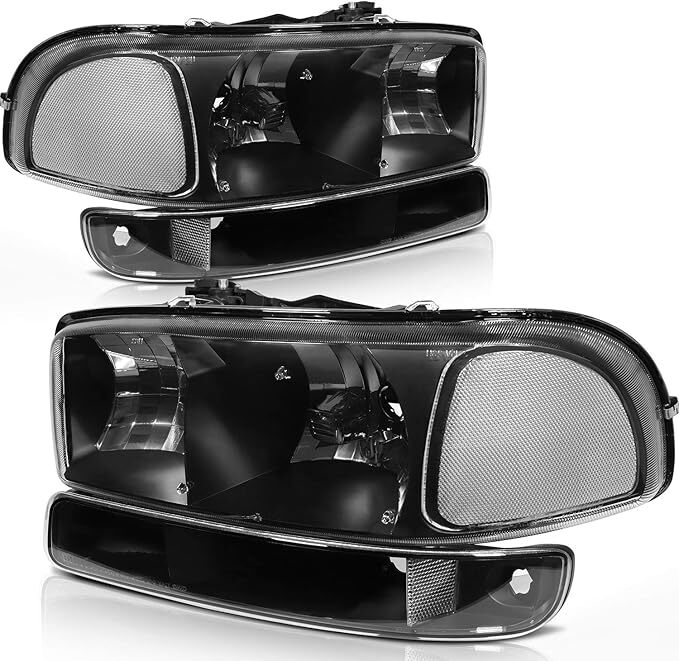 99-06 GMC Sierra 1500 2500 3500 HD Yukon Headlight Assembly Black Housing Pair