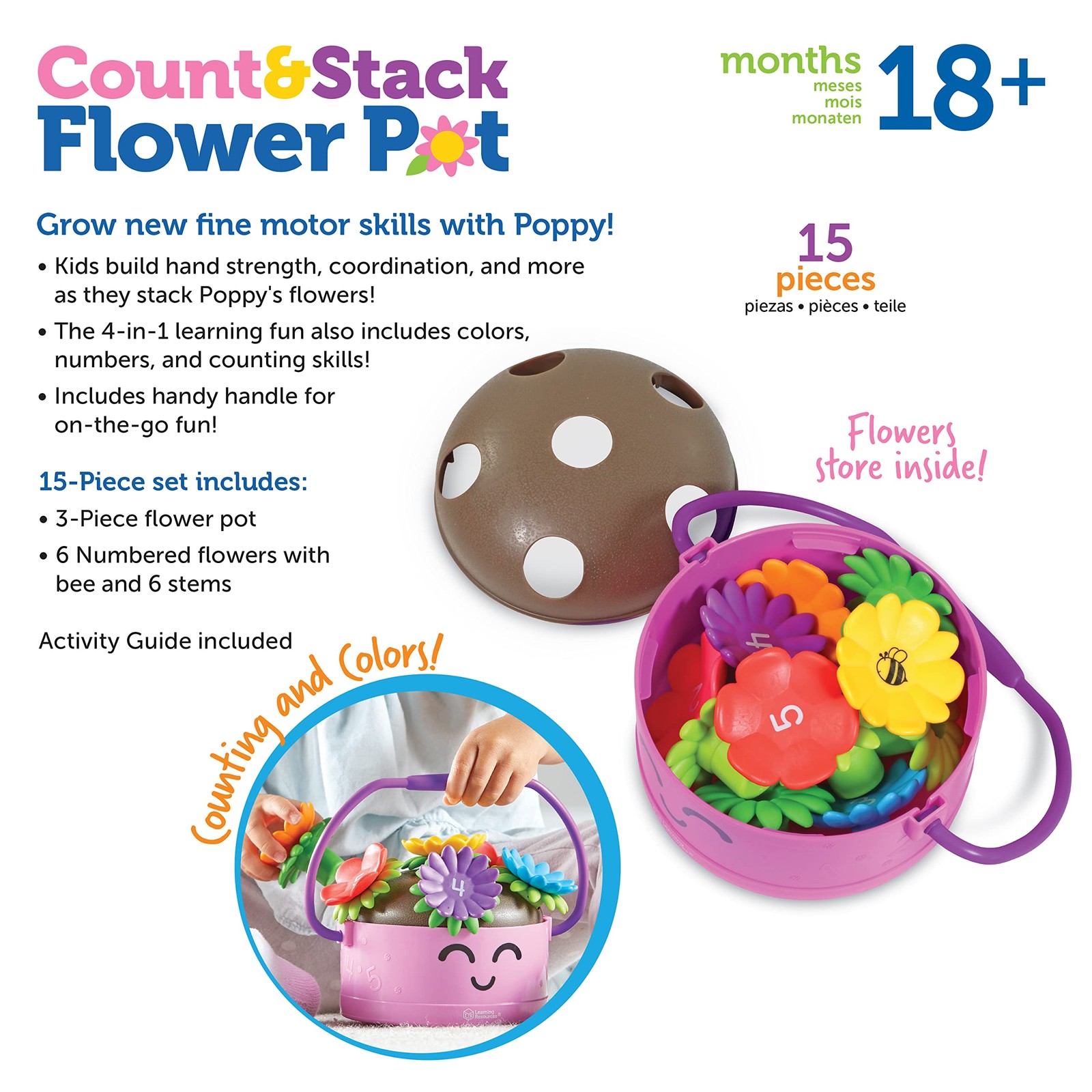 Learning Resources Poppy the Count & Stack Flower Pot – 15 Pieces, Ages 18+